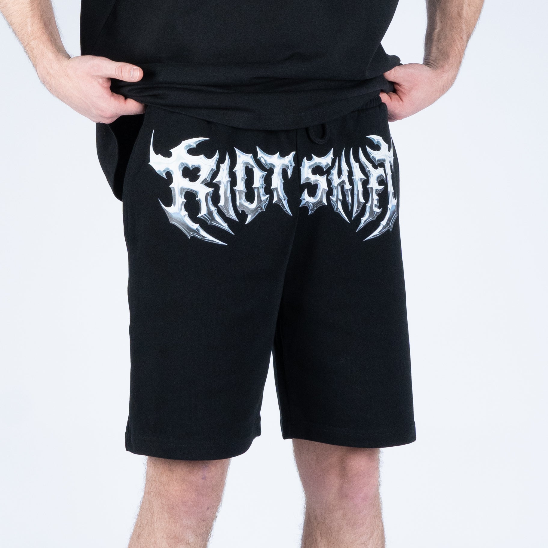 RIOT SHIFT - CHROME METAL LOGO SHORTS